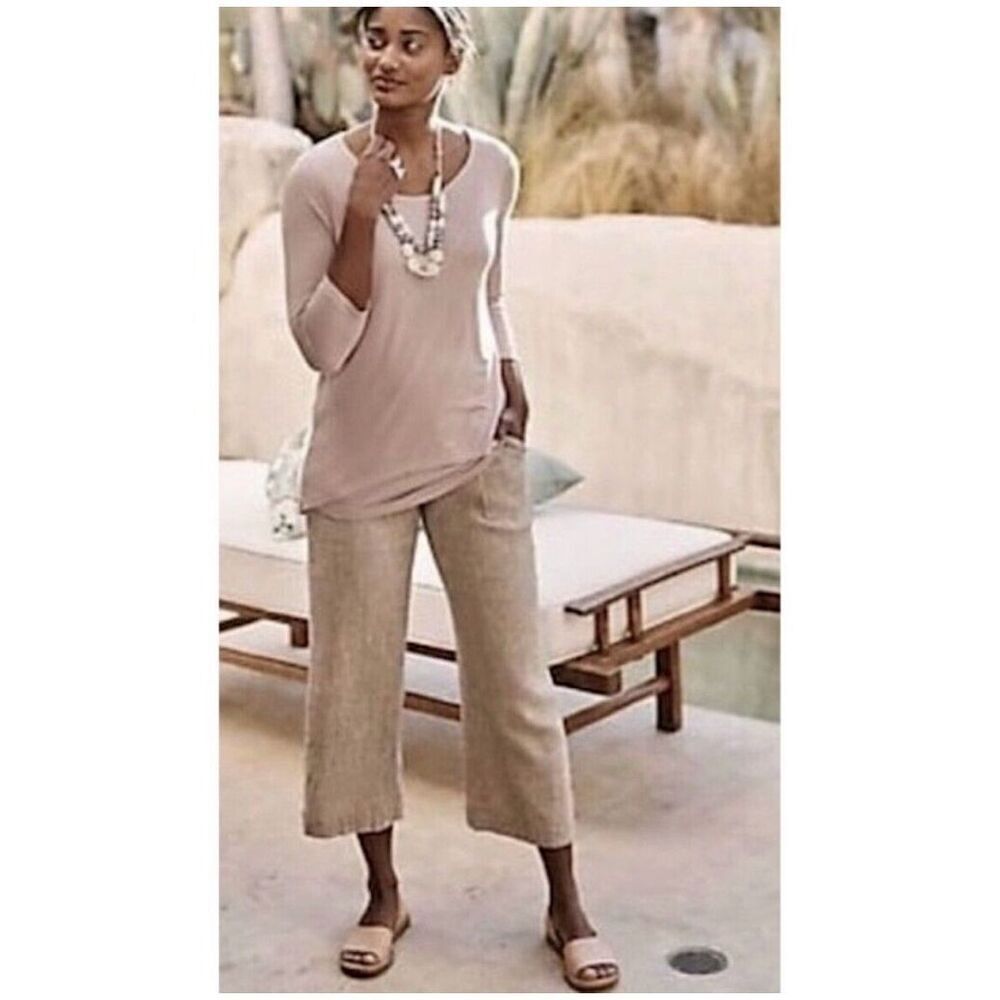 J. Jill Pure Jill Linen Blend Pull On Crinkle Gauze Straight Leg Sz M Pants